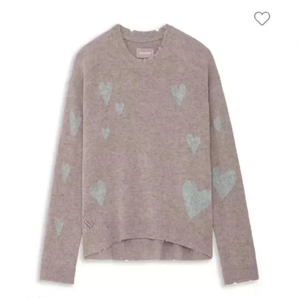 NWT Zadig & Voltaire Markus Heart Destroyed Cashmere Sweater Pink M